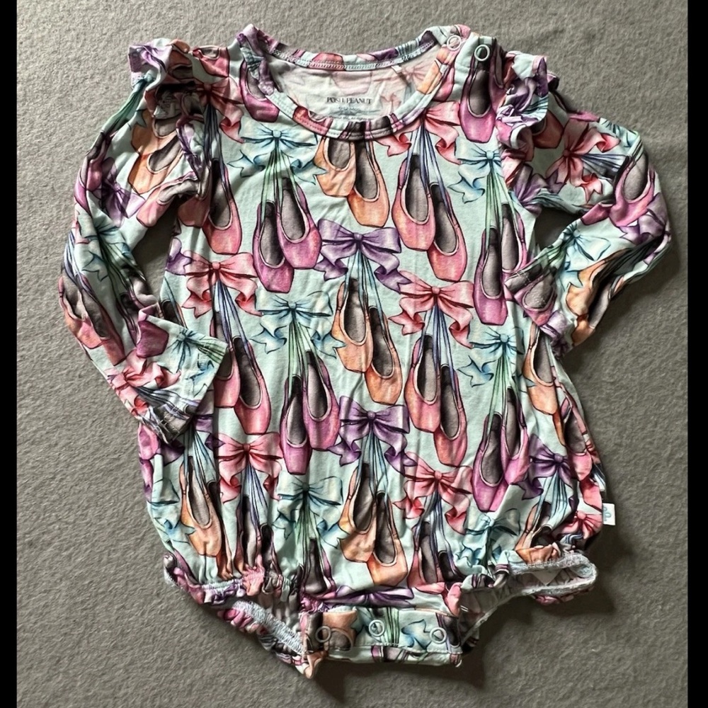 Posh Peanut Long Sleeve Ruffle Bodysuit Girls 6-12 Months Ballet Blue Bamboo